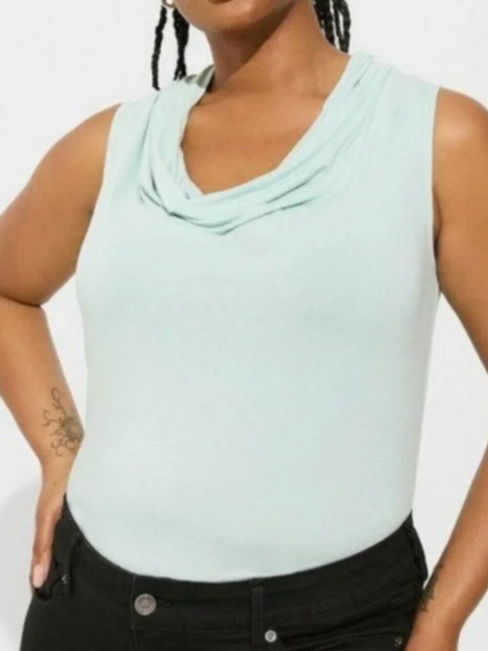 NEW NWT TORRID 1 Plus Size Studio Tissue Jersey Drape Neck Tank Seafoam Green 1X